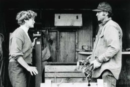 Chellie Pingree talks with North Haven boatyard owner Foy Brown, 1996.