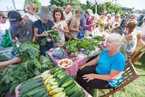 Kathie surveys the crowd at a summer farmer's market