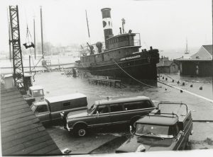 The west side of Camden Harbor after a storm in the 1970s; photo courtesy Neal Parent.