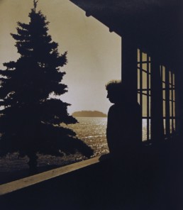 silhouette of man leaning on railing overlooking ocean
